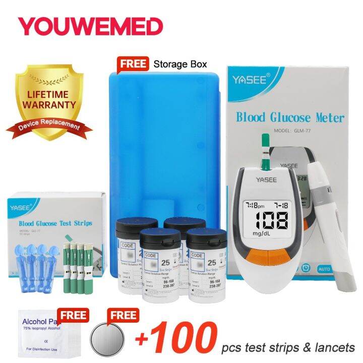 Yasee Blood Glucose Monitor Set with 100pcs Test Strips 100
