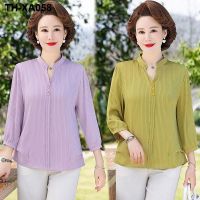 Mothers summer western style nine-point sleeve chiffon shirt new middle-aged and elderly womens large size loose T-shirt top 40-50 years old