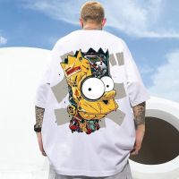 【ใหม่】เสื้อยืดคอกลมแขนสั้นพิมพ์ลายการ์ตูน Simpson สไตล์สตรีทผู้ชายและผู้หญิงทรงหลวมขนาดบวกสไตล์ฮาราจูกุ