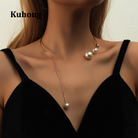 Kuhong Elegant Big White Imitation Pearl Choker สร้อยคอโซ่ไหปลาร้าแฟชั่นสร้อยคอผู้หญิงงานแต่งงานเครื่องประดับ