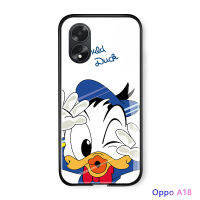 เคสใส่โทรศัพท์การ์ตูน OPPO A38 A18สุดหรูสำหรับเด็กผู้หญิงมิกกี้เมาส์โดนัลด์เป็ดอากาศจูบเคสกระจกนิรภัยมันวาวฝาหลัง