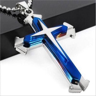 JDY6H Creative Stainless Steel Drip Oil Cross Necklace Religious Faith Amulet Pendant Hip Hop Necklaces for Men Cross Jewelry Gift