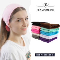 X.z.moonligh】ที่คาดศีรษะแต่งหน้าผ้าขนหนูผ้าคาดผมสปอร์ตปรับผ้าขนหนูแบบยืดได้พร้อมที่คาดผม