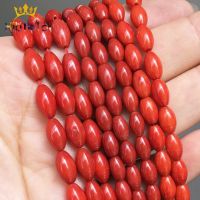 Natural Stone Rice Shape Red Coral Loose Spacer Beads For Jewelry DIY Making Bracelet Ear Studs Accessories 15 4x8mm 5x8mm 6x9mm