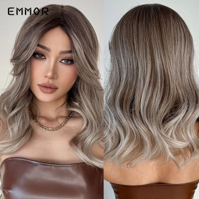 Emmor Synthetic Natural Short Ombre Blonde to Silver Wave Hair Wig for Women Heat Resistant Bob Wigs Daily Cosplay Party Wigs