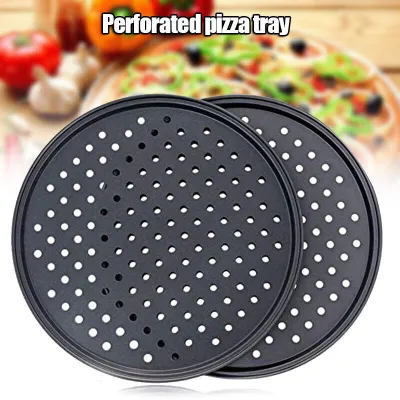 Round Mesh Tray Dish Bakeware Deep Pizza Tray Plate Non-stick Pizza Pan Carbon Steel