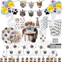 ▼ Cat Birthday Party Decorations Packs Kitten Paper Tableware Set Balloons Plates Napkins Globes for Cat Baby Shower Party Supples