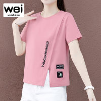 WEISHIBLUE แขนสั้นฤดูร้อนผู้หญิงเสื้อยืดตัวอักษรพิมพ์ Slim Forked Tops บุคลิกภาพ Multi-สีสั้นเสื้อยืดสุภาพสตรี