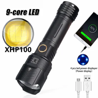 C2 XHP100 9 Core Led Flashlight USB Rechargeable 18650 26650 Battery Torch Zoomable Aluminum Alloy Fishing Lantern
