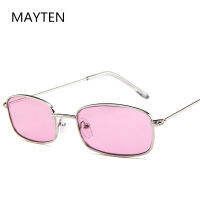 MAYTEN UV400 Small Rectangle Women Sunglass Vintage Fashion Men Retro Metal Alloy Frame Yellow Red Female Sun Glasses New