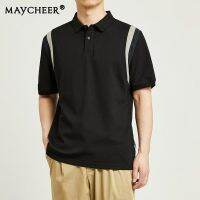 MAYCHEER   ปกคอสีตัดกันสำหรับผู้ชาย,เสื้อยืดผ้าไหมน้ำแข็งลำลองเสื้อโปโลกีฬาแขนสั้น