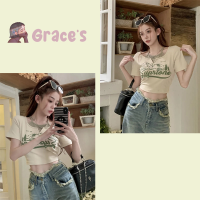 ⭐Grace‘s⭐เสื้อยืด รุ่นสั้น ปลอมสองชิ้น เสื้อตัวสั้น สไตล์เกาหลี เซ็กซี่ ปลอมสองชิ้น กระแสน้ําขึ้นน้ําลง