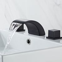 Black Bathroom Sink Faucet 3 hole Basin Waterfall Faucet Hot And Cold Water Bathtub Split Washbasin Mixer Taps Three Piece Set