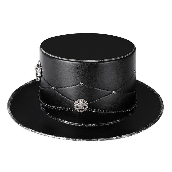 halloween-european-and-american-punk-plague-doctor-pu-leather-magic-hat-skull-black-top-hat-female-photo-props