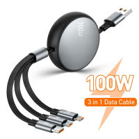 3 Dalam 1 Kabel USB C UNIS 14 13 12Pro Max Samsung Kabel Pengecas Cepat Ditarik Balik 100W Kabel USB Jenis-C Tuk Unkabel Data