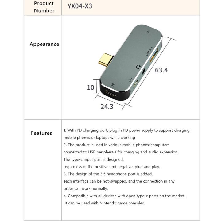 ฮับชนิด-c-มัลติฟังก์ชัน6-in-1-usb-3-0แยก-pd100w-อะแดปเตอร์สำหรับ-huawei-xiaomi-lenovo-macbook-pc-อุปกรณ์เสริมคอมพิวเตอร์