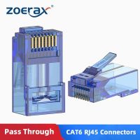 Zoerax 100ชิ้นตัวเชื่อมต่อ RJ45 CAT6ผ่านปลาย Cat6 8P 8C ปลั๊กแบบโมดูลาร์ CAT6 CAT5E CAT5สายเคเบิลเครือข่าย UTP แข็งหรือเกลียว