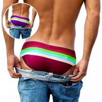 Chic Swimming Briefs Skinny High Elasticity Low Rise Striped Print Men Swimming Briefs Surf Briefs Swimming Trunks