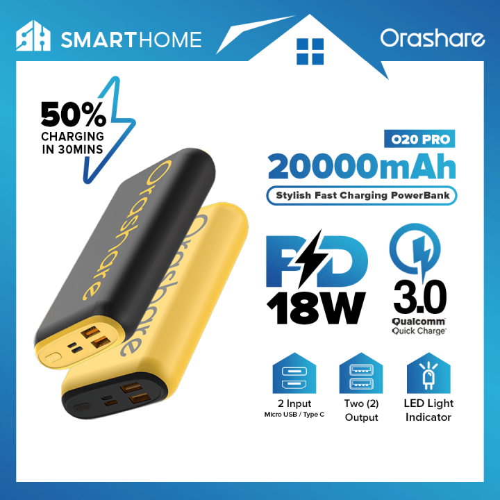 Orashare O20 Pro 18W PD Fast Charging 20000mah Powerbank QC 3.0 Type-C