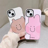 3D แฟชั่นลายกระต่ายน่ารักการ์ตูนหมีสีน้ำตาลสีชมพูสำหรับ IPhone14 13 12 11 Pro Max เคสโทรศัพท์ความคิดสร้างสรรค์