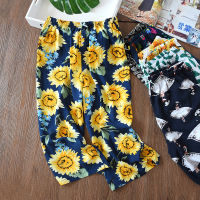 Summer Loose Calf-Length Pants Breathable Rayon Nightpants Thin Print Pajama Elastic Waist Lounge Sleep Wear for Women Bottoms