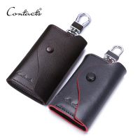 CONTACTS Men Genuine Leather Key Wallet Male Housekeeper Small Key Holders Mans Keychain Pouch Key Case With Card Slot Purse