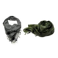 2 Pcs Unisex Scarf Cotton Lightweight Plaid Tassel Arab Desert Shemagh, Black &amp; Green