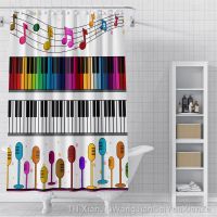 【hot】๑❃☈  Music Note Shower Curtain Themed Fabric for with Hooks