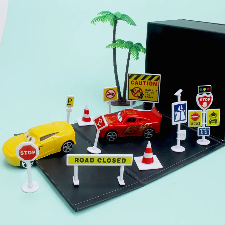 10Pcs Mini Traffic Signs Road Block Car Toy Accessories Children Safety ...