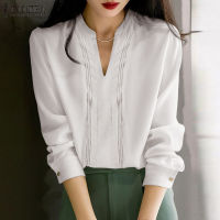 เสื้อคอวีแขนยาวผู้หญิง MOMONACO ZANZEA Collarless Oversized Evening Spring Tops Blouse #11