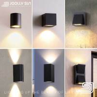 Joollysun ไฟ LED ติดผนังอลูมิเนียม,ไฟโคมไฟผนังกันน้ำกลางแจ้งไฟติดผนัง IP65ตกแต่งบ้าน