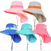หมวก LQR8111มีฝาปิดคอหมวกถังเด็กชายกลางแจ้งสำหรับเด็กป้องกันแสงแดดหมวกบังแดดเด็ก UPF 50 + หมวกชายหาด