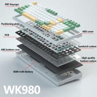 WK980 Kbdiy ชุดคีย์บอร์ดแบบกลไกสลับร้อนแบบไร้สายบลูทูธ5.0 3โหมดไฟ RGB Backlit 98Keys พอดีคีย์บอร์ดเล่นเกม3/5หมุดสลับ