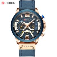 ⌚CURREN นาฬิกาข้อมือหนังสไตล์ทหาร,Jam Tangan Sport ลำลองสำหรับผู้ชายนาฬิกาแฟชั่นโครโนกราฟสำหรับผู้ชาย