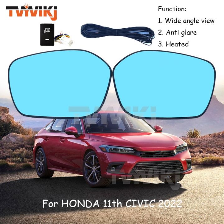 เลนส์กระจกสีฟ้ากระจกมองข้างมองหลัง1คู่สำหรับ-honda-11th-civic-มุมมองกว้าง2022ป้องกันแสงสะท้อนกระจกประตูรถยนต์