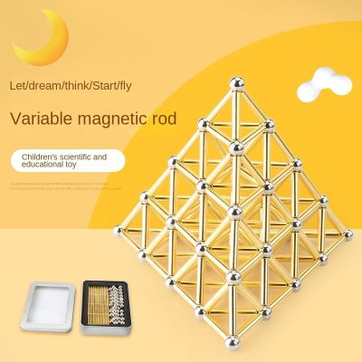 2023 Golden Variety Magnetic Rod DIY 3D Spatial Solid Model Magic Puzzle Building Block Steel Ball Kids Science Education Toy