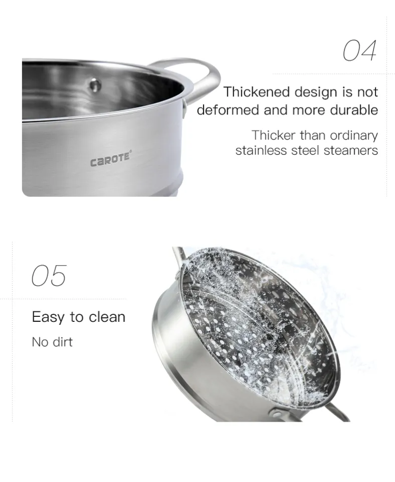 Carote Multifunctional 304 Stainless Steel Steamer Basket  16CM/18CM/20CM/24CM/28CM/30CM High Quality Steaming Rack Thickened  Household Steamer Tray