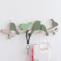 4 Hooks Home Decorative Hooks Bird Wood Coat Hook Rail Clothes Hanger Living Room Wall Door Hanging Wall Decorations purse hook