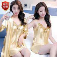 ♂ Summer sexy pajamas womens lace with chest pads gather private room suspenders nightdress nightgown home service two-piece set