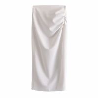 Za Women White Pleated Skirt Pencil Long Skirt Women Summer 2021 High Waisted Ruched Woman Skirts Vintage Midi Skirt