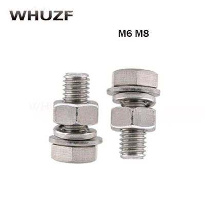 M6 M8 304 Stainless Steel Hex Bolt Screw Nut Flat Pad Spring Washer Combination Long Screw Nails  Screws Fasteners