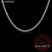 ❒◇ 40cm-75cm 4mm 925 Sterling Silver Side Curb Chain Choker Necklace Women Girls Jewelry Colar Collier Collares Mujer Kolye