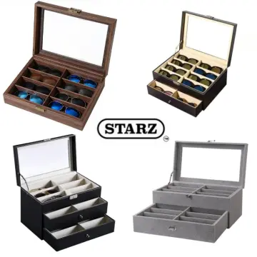 Watch Box Case & Mens Jewelry Box Organizer with 3 Sunglasses Display Box