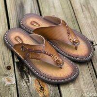 2023 Summer Handmade Leather Slippers Trendy Fashion Mens Flip-flops Outdoor Breathable Comfortable Men and Simple Sandals