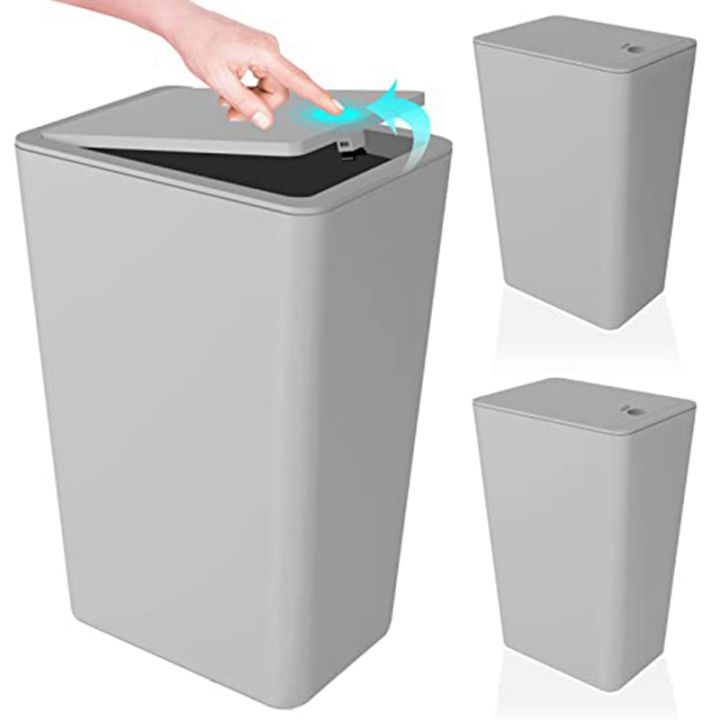 3pcs-square-trash-can-with-press-type-lid-small-slim-garbage-bin-wastebasket-for-kitchen-bedroom-office-grey-3pcs-grey