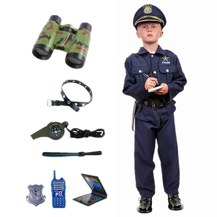 Kids Cop Uniform Dress Up America Police Costume for Boys with Whistle ...