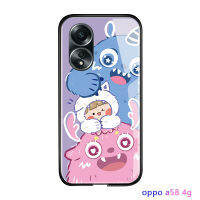 เคสโทรศัพท์พร้อมสำหรับ A58 OPPO 4G เคสโทรศัพท์พร้อมลายการ์ตูนสำหรับผู้หญิงเคสโทรศัพท์สำหรับเด็กผู้หญิงโทรศัพท์รูปอสูรกายตัวเล็กกันกระแทกกระจกนิรภัยมันวาวเคสฝาหลัง