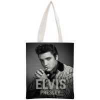 ZZOOI Custom Elvis Presley Tote Bag Reusable Handbag Women Shoulder Pouch Foldable Canvas Shopping Bags Women Canvas Shoulder Bag