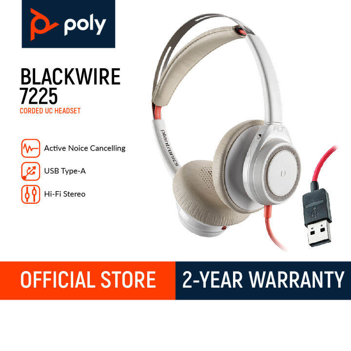 Plantronics Blackwire 7225 USB-A Active Noise Canceling Headset (White ...
