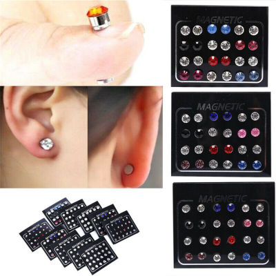 3/4/5/6/7mm 24Pcs/Set Magnetic Non-Piercing Clip Round Rhinestone Stud Earrings Non-Piercing Clip On Stud Earrings Round Ear Stud Jewelry Gifts 3/4/5/6/7mm Stainless Steel Magnetic Care Ear Stud Fake Ear Plug 24Pcs/Set